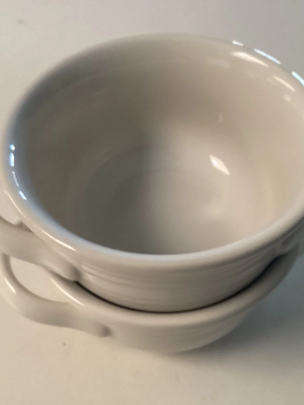 NWOT SET 2 $30 Crate & Barrel Cb2 Farmhouse Soup Bowls White Stackable Handles